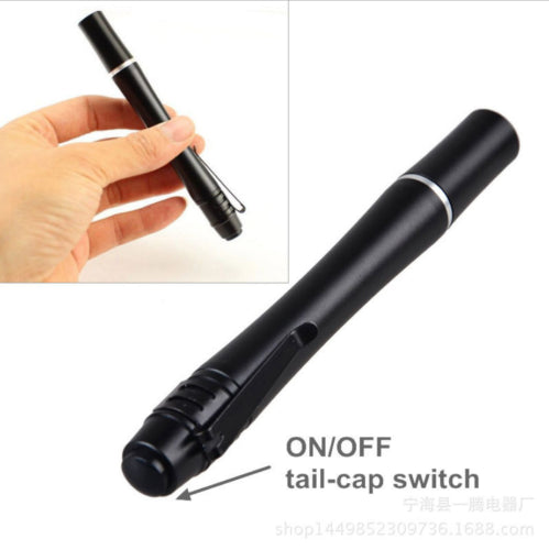 Mini UV 395nm Inspection Pen Torch in black, showcasing its slim design and metal clip.