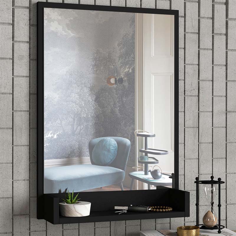 ANDRA Black Wall Mirror measuring 45x12x75cm, featuring a sleek melamine finish, ideal for home and business use.