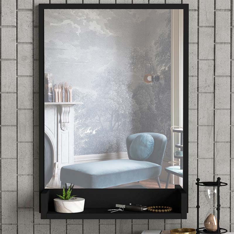 ANDRA Black Wall Mirror measuring 45x12x75cm, featuring a sleek melamine finish, ideal for home and business use.