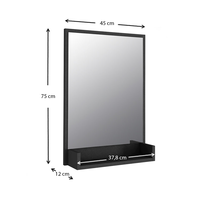 ANDRA Black Wall Mirror measuring 45x12x75cm, featuring a sleek melamine finish, ideal for home and business use.