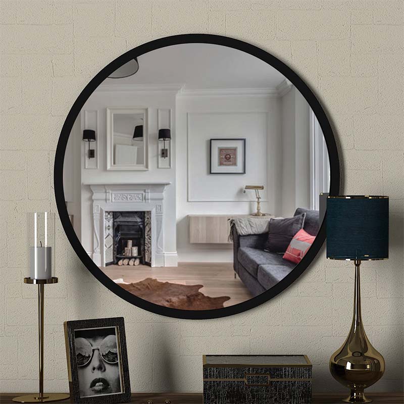 BELLISIMA Black Wall Mirror, 59x2x59cm, featuring a sleek melamine finish and modern design, perfect for home or business use.