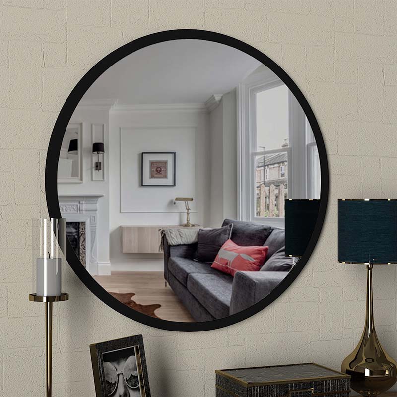 BELLISIMA Black Wall Mirror, 59x2x59cm, featuring a sleek melamine finish and modern design, perfect for home or business use.