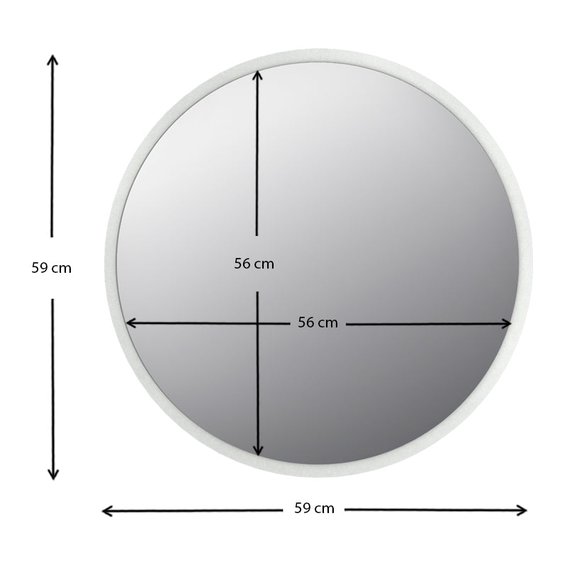 BELLISIMA White Wall Mirror measuring 59x2x59cm with a sleek melamine finish, ideal for home and business decor.