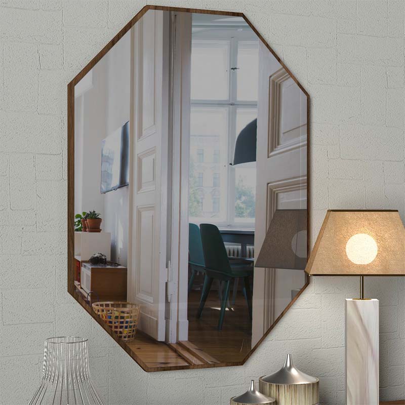 CHIARA Walnut Wall Mirror with elegant design and melamine finish, measuring 45x2x70 cm, perfect for home or business use.