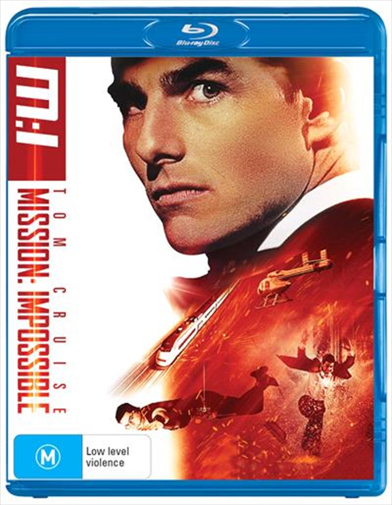 Blu-ray cover of Mission Impossible featuring Tom Cruise as Ethan Hunt in an action-packed scene.