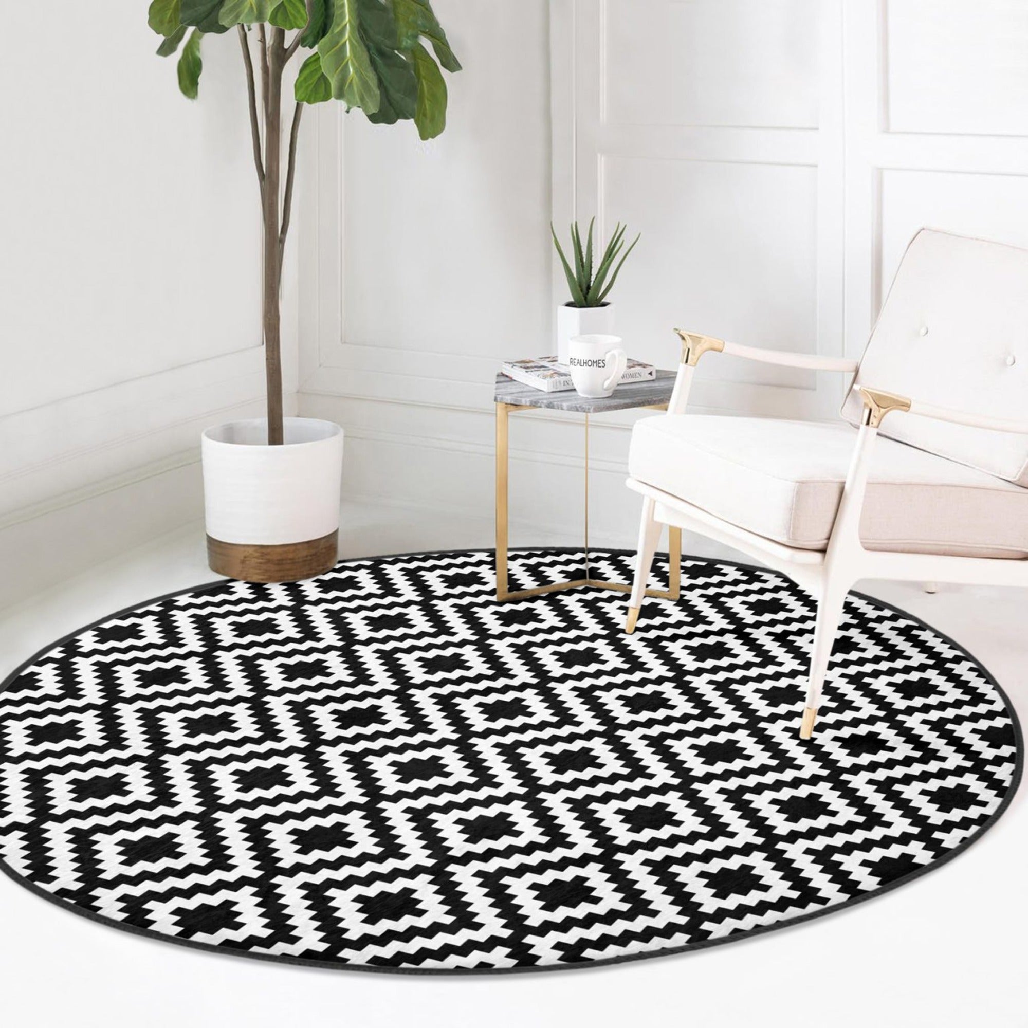 Homeezone Modern Decorative Washable Round Rug in soft shiny velvet, showcasing its elegant design and vibrant colors.