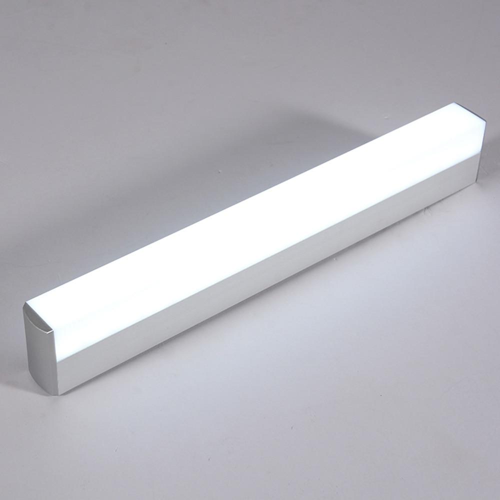 Modern LED Mirror Light in stainless steel, waterproof design, wall-mounted fixture for bathroom lighting.