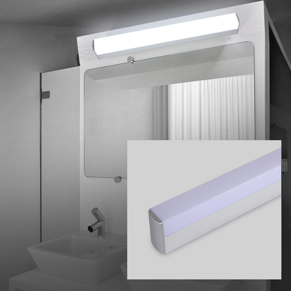 Modern LED Mirror Light in stainless steel, waterproof design, wall-mounted fixture for bathroom lighting.