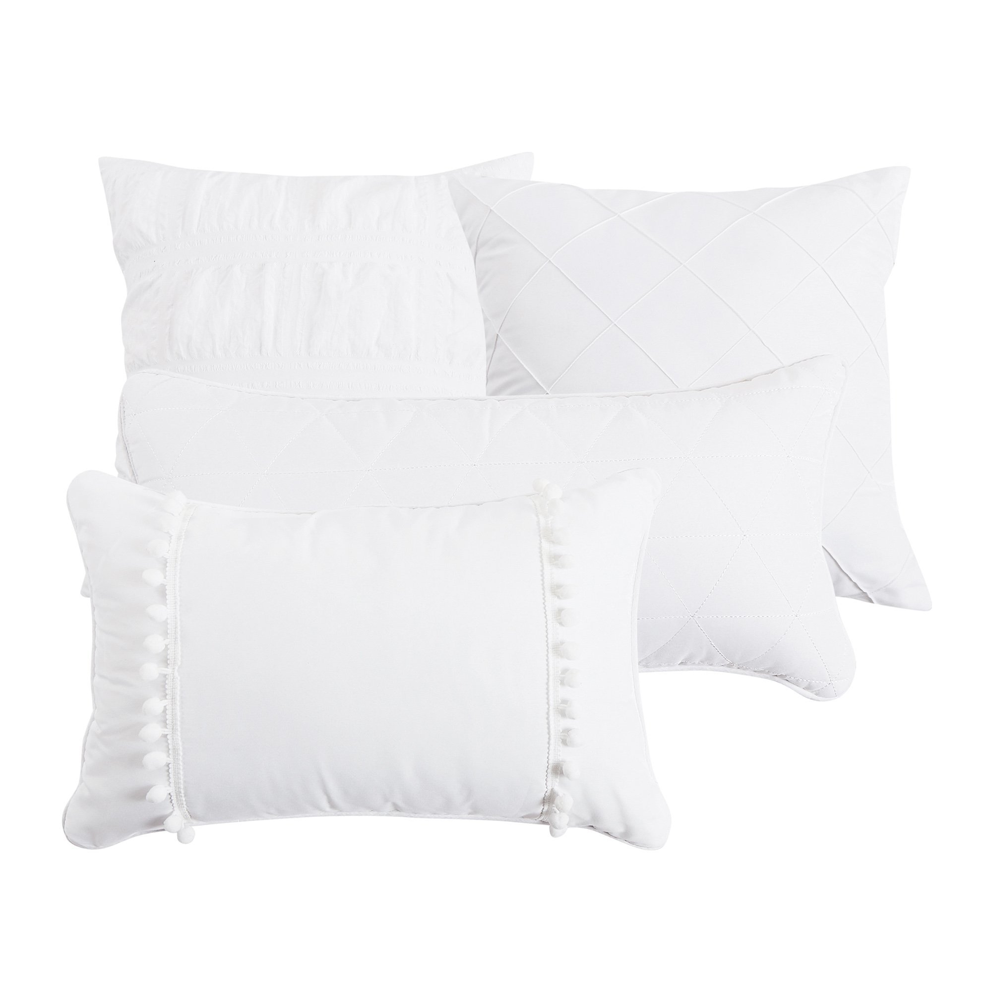 Modern Lushes Pinched White Jahia Comforter Set displayed on a neatly made bed, showcasing its elegant design and luxurious fabric.