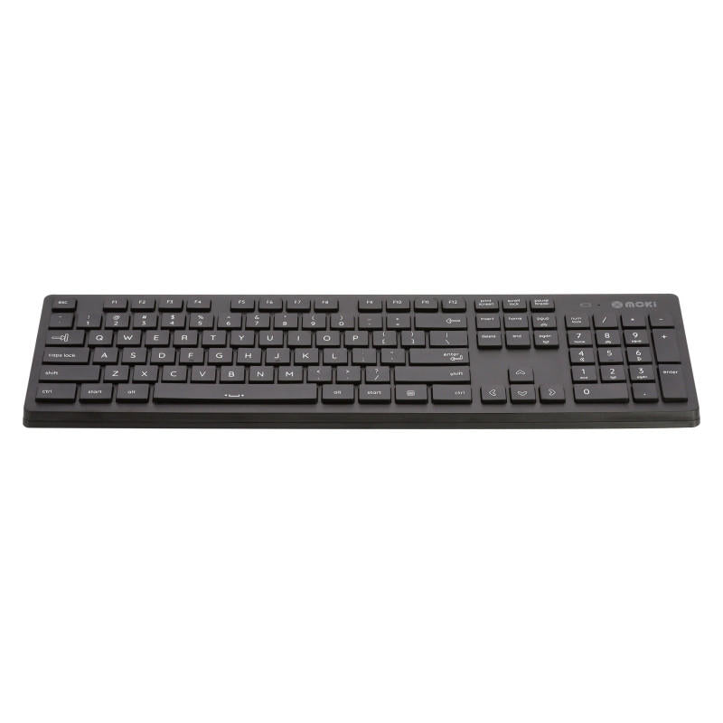 MOKI INTERNATIONAL Wireless Keyboard in black color with a sleek design and USB-A wireless nano receiver.