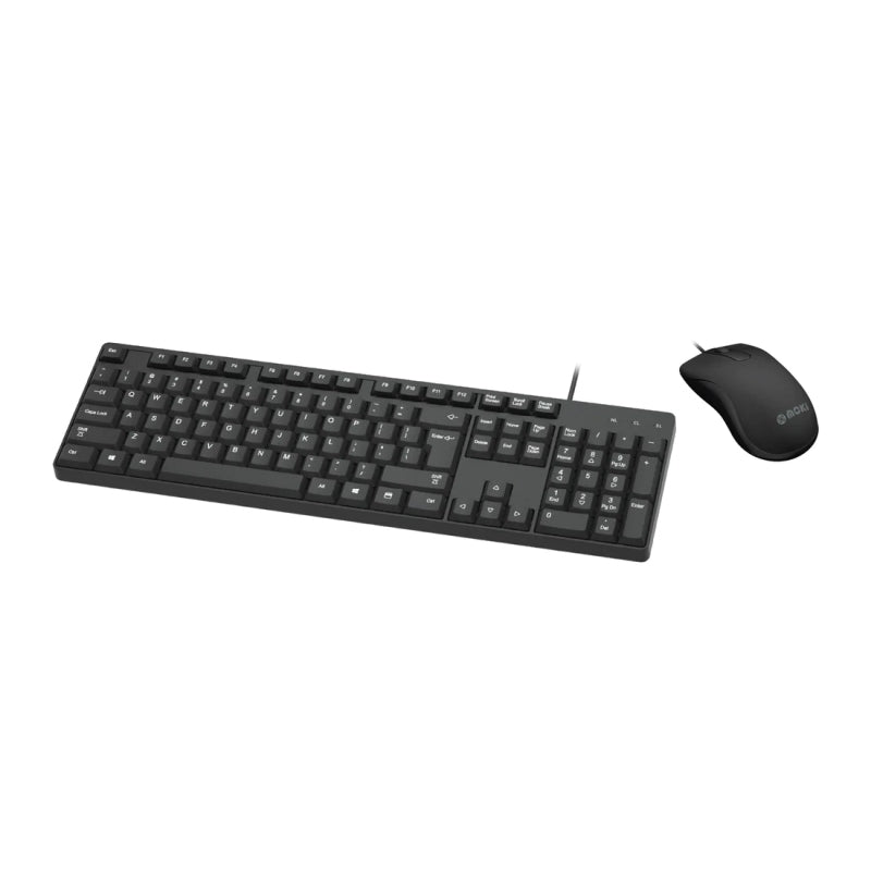 MOKI wired keyboard and mouse combo in black with USB-A connectors and 120cm cable.