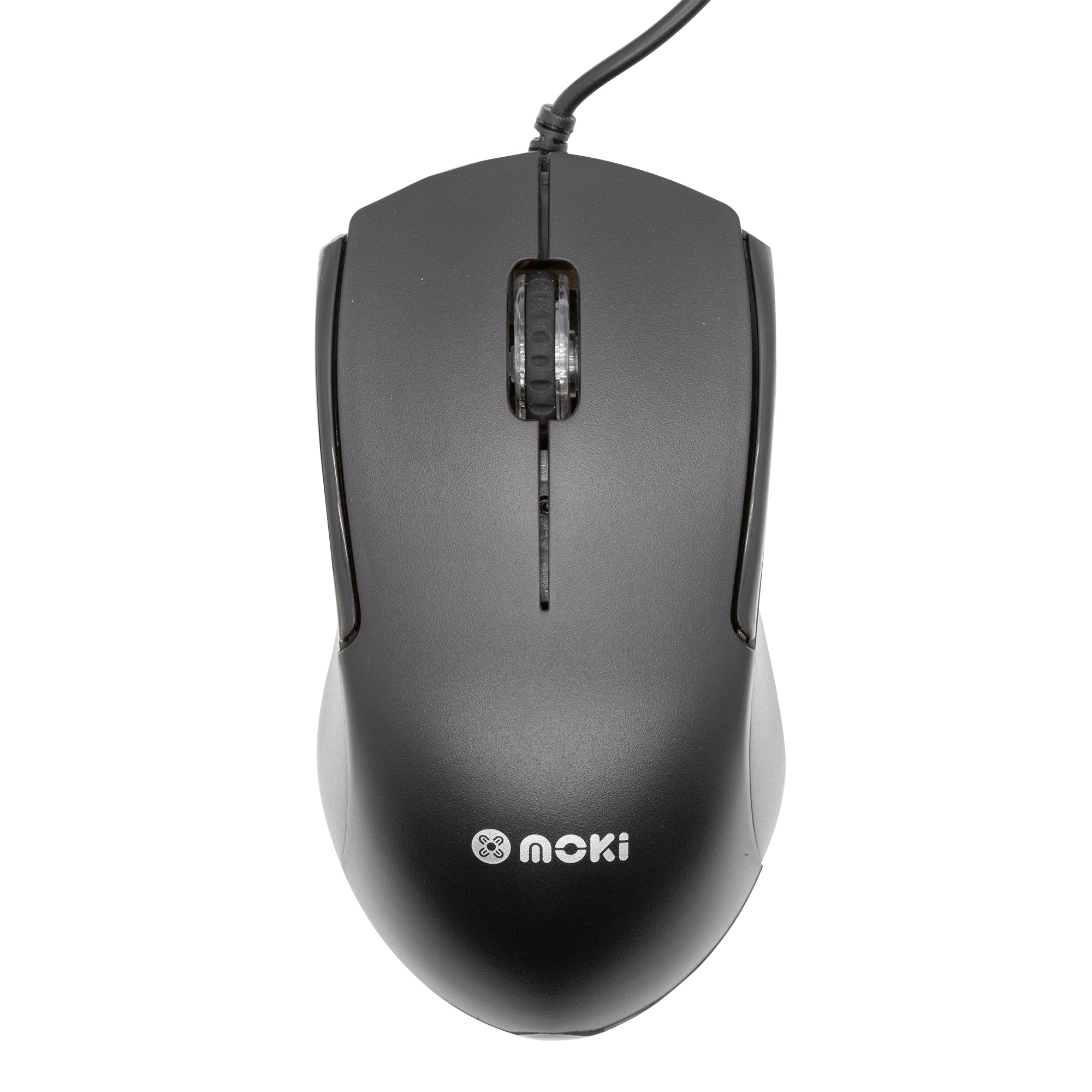 Moki Mouse Optical USB/PS2 with ergonomic design and USB connection, featuring a 150cm cable.