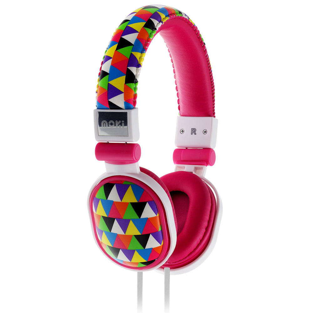 Colorful geometric pattern headphones.