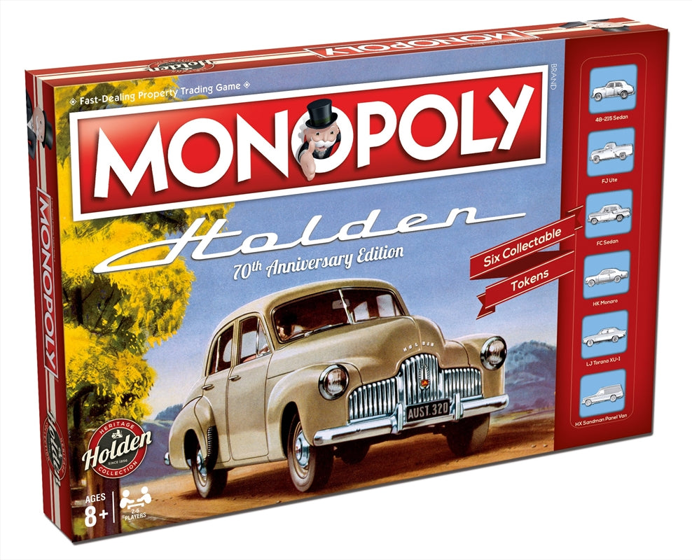 Monopoly - Holden Heritage board game featuring themed properties and game pieces celebrating Holden's automotive legacy.