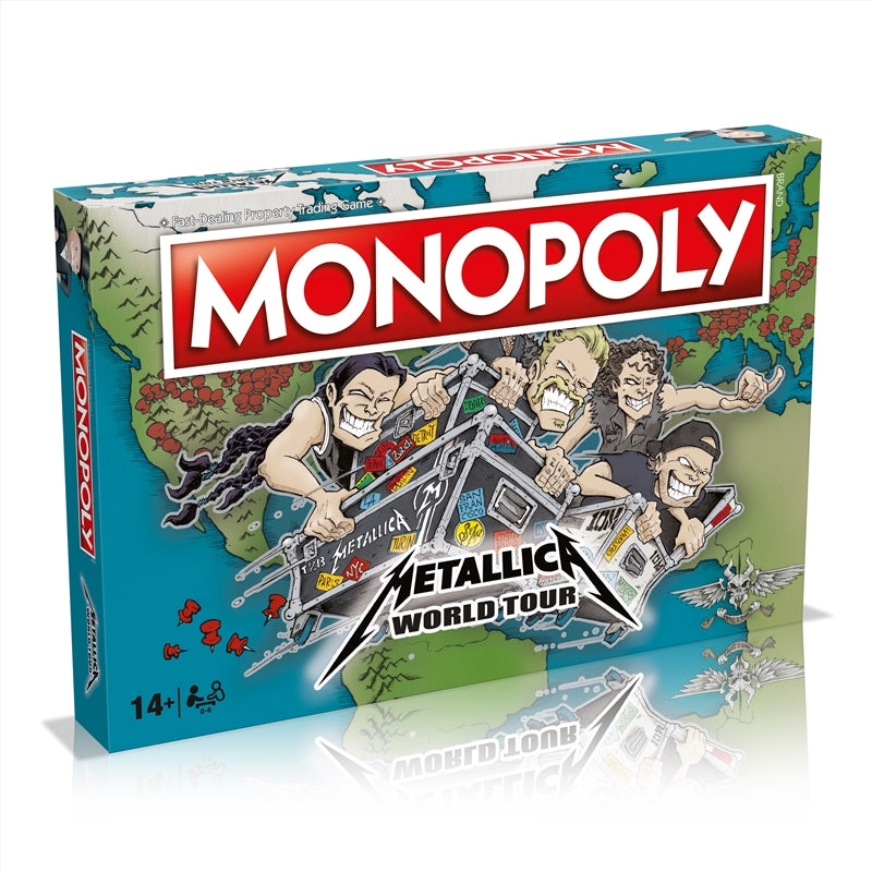 Monopoly - Metallica World Tour Edition game box featuring iconic band imagery and collectible tokens.