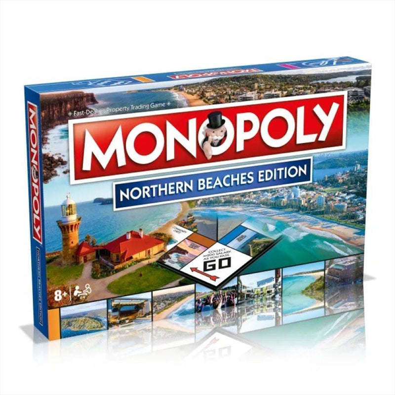 Monopoly - Northern Beaches Edition board game featuring iconic locations and vibrant artwork.