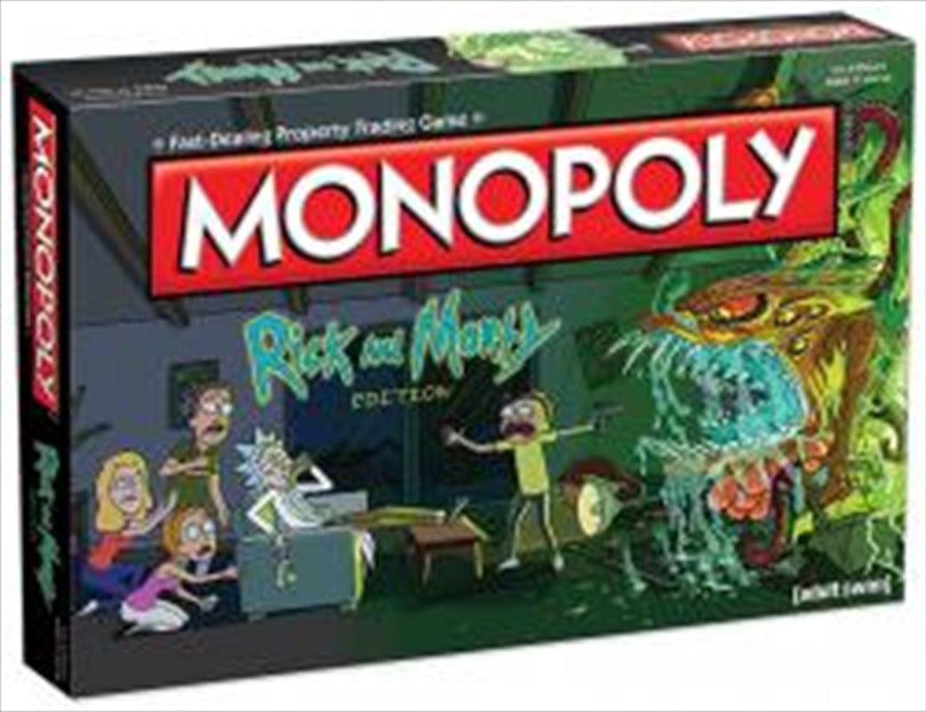 Monopoly - Rick And Morty Edition board game featuring colorful artwork and iconic characters.