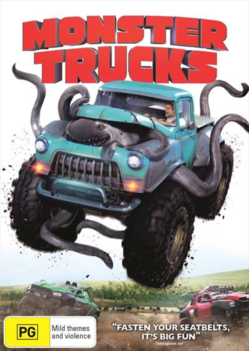 Cover of Monster Trucks DVD featuring Tripp and Creech with a monster truck.