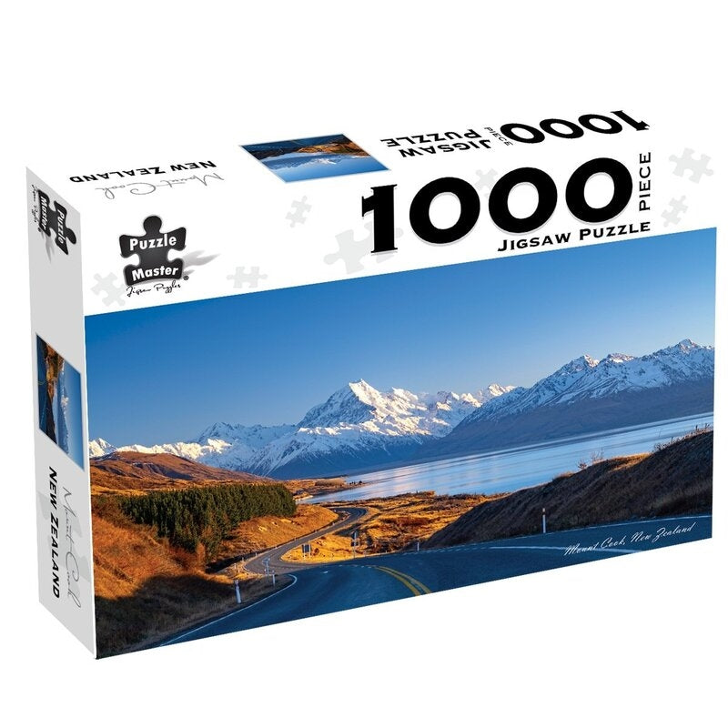 Mount Cook New Zealand 1000 piece jigsaw puzzle showcasing stunning mountain scenery and vibrant colors.