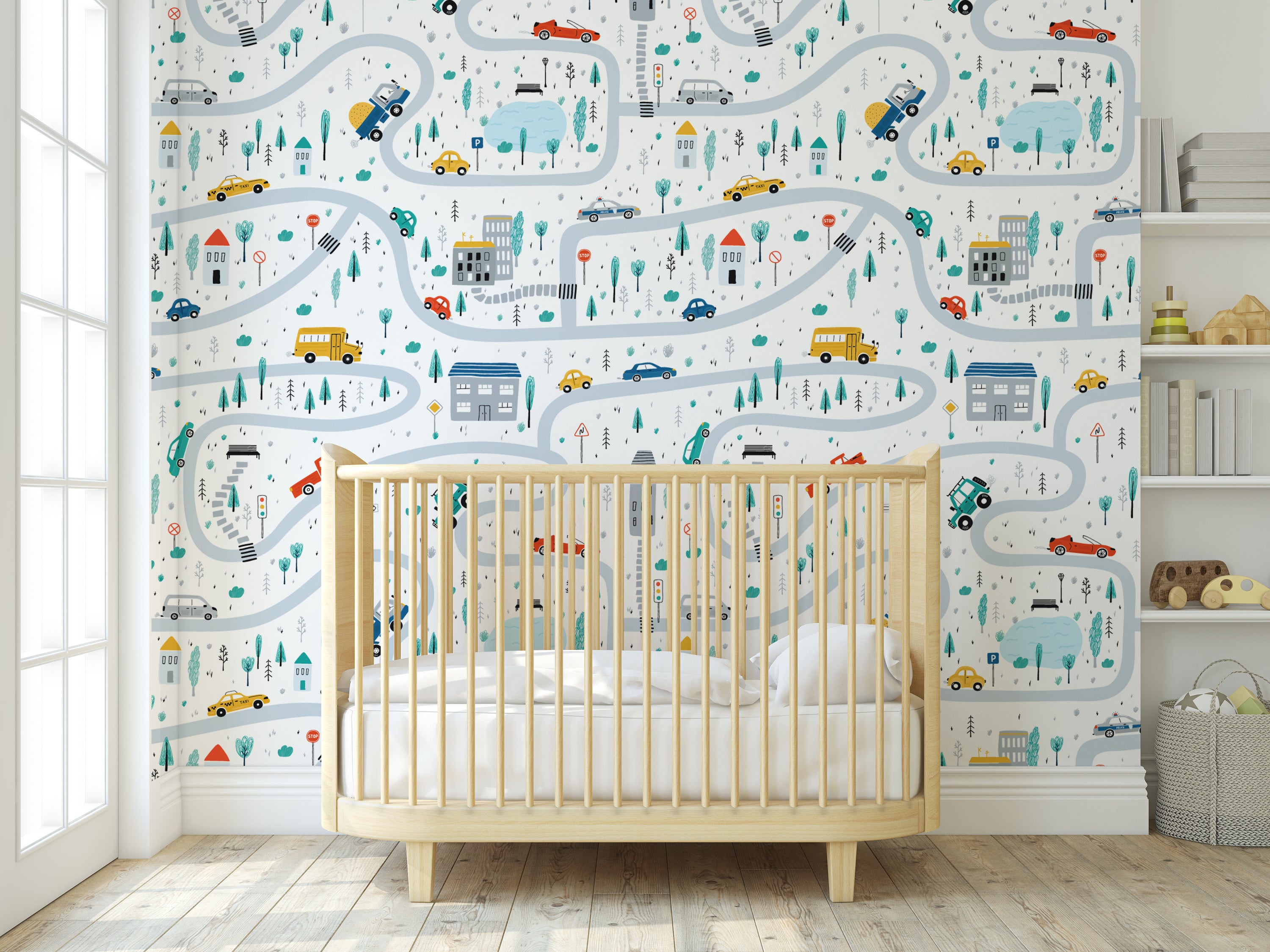 Mountain Town Wallpaper featuring a modern design with vibrant colors and patterns, perfect for home decor.