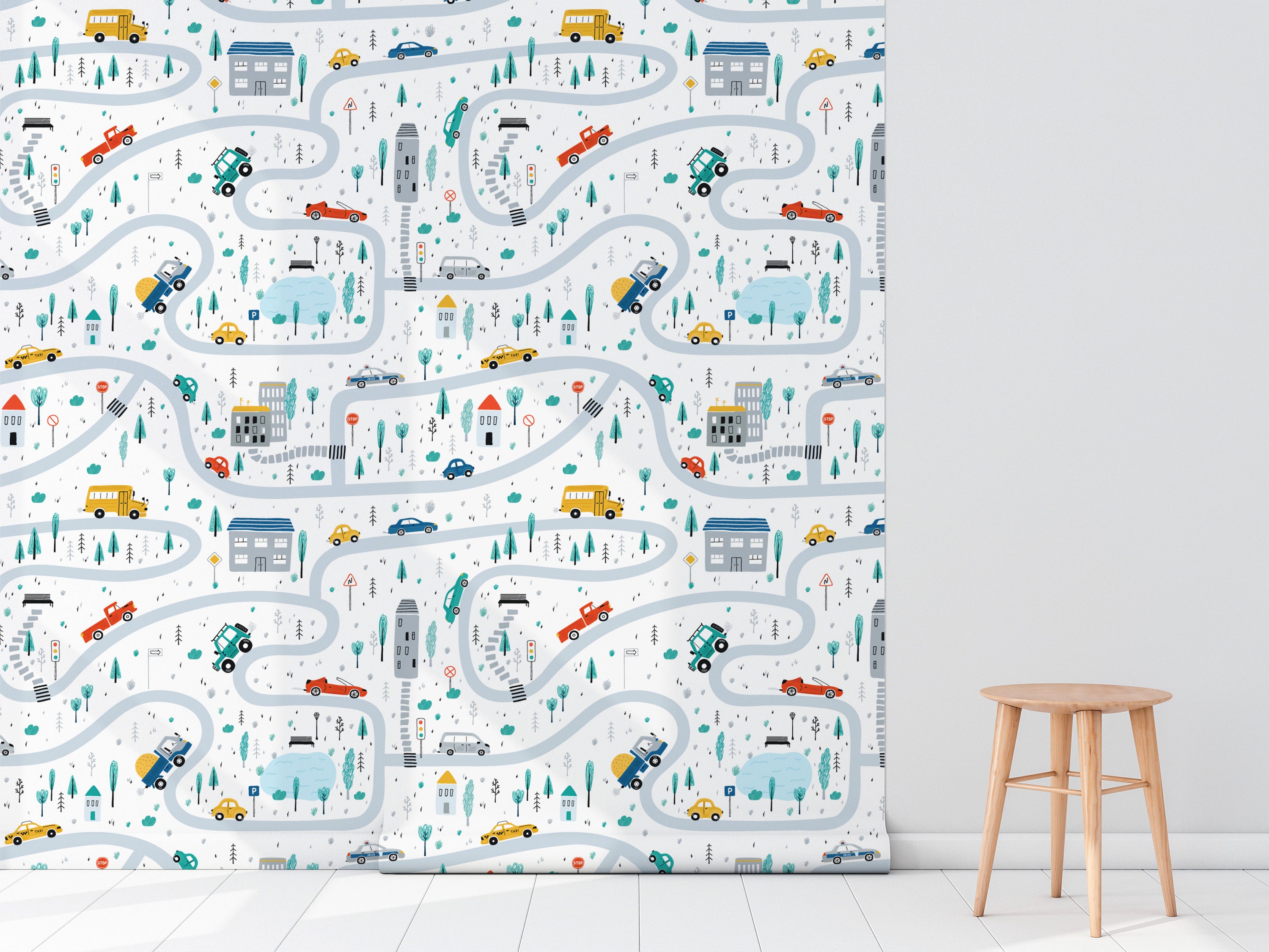 Mountain Town Wallpaper featuring a modern design with vibrant colors and patterns, perfect for home decor.