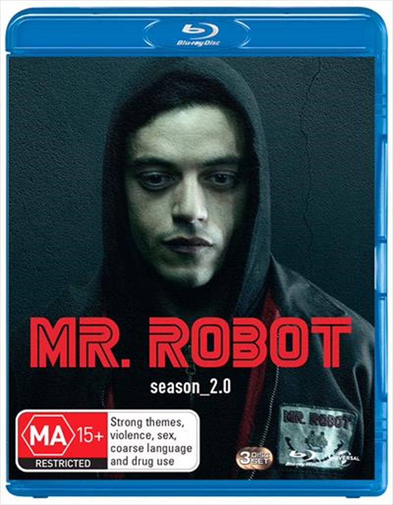 Mr. Robot - Season 2 Blu-ray cover featuring Elliot Alderson in a dramatic pose, showcasing the show's intense theme.