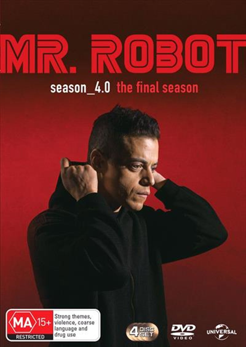 Mr. Robot - Season 4 DVD cover featuring Elliot Alderson in a dramatic pose, showcasing the show's intense themes.