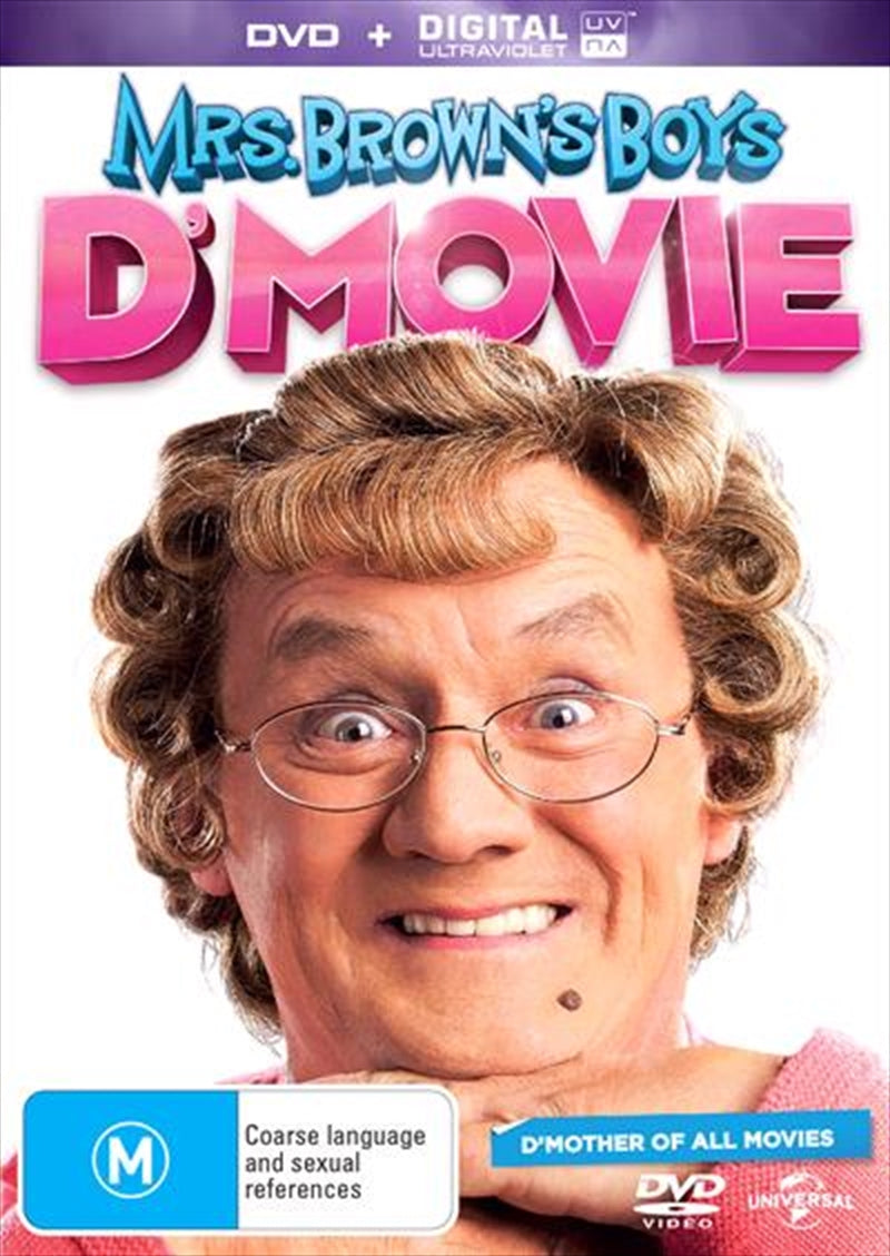 Mrs. Brown's Boys D'movie DVD cover featuring Agnes Brown and her quirky family.