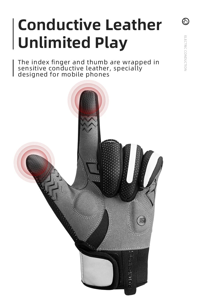 ROCKBROS MTB Heated Gloves in medium size, showcasing breathable fabric and USB charging feature for winter biking.