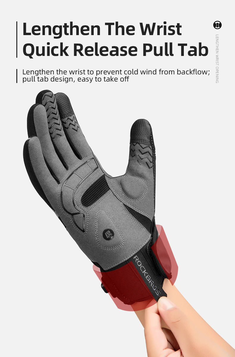 ROCKBROS MTB Heated Gloves in medium size, showcasing breathable fabric and USB charging feature for winter biking.