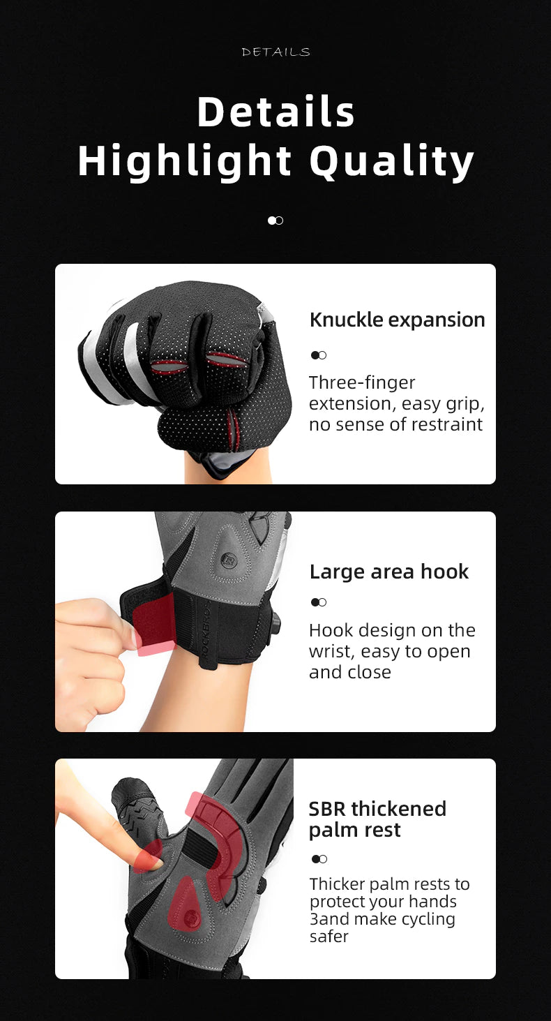 ROCKBROS MTB Heated Gloves in medium size, showcasing breathable fabric and USB charging feature for winter biking.