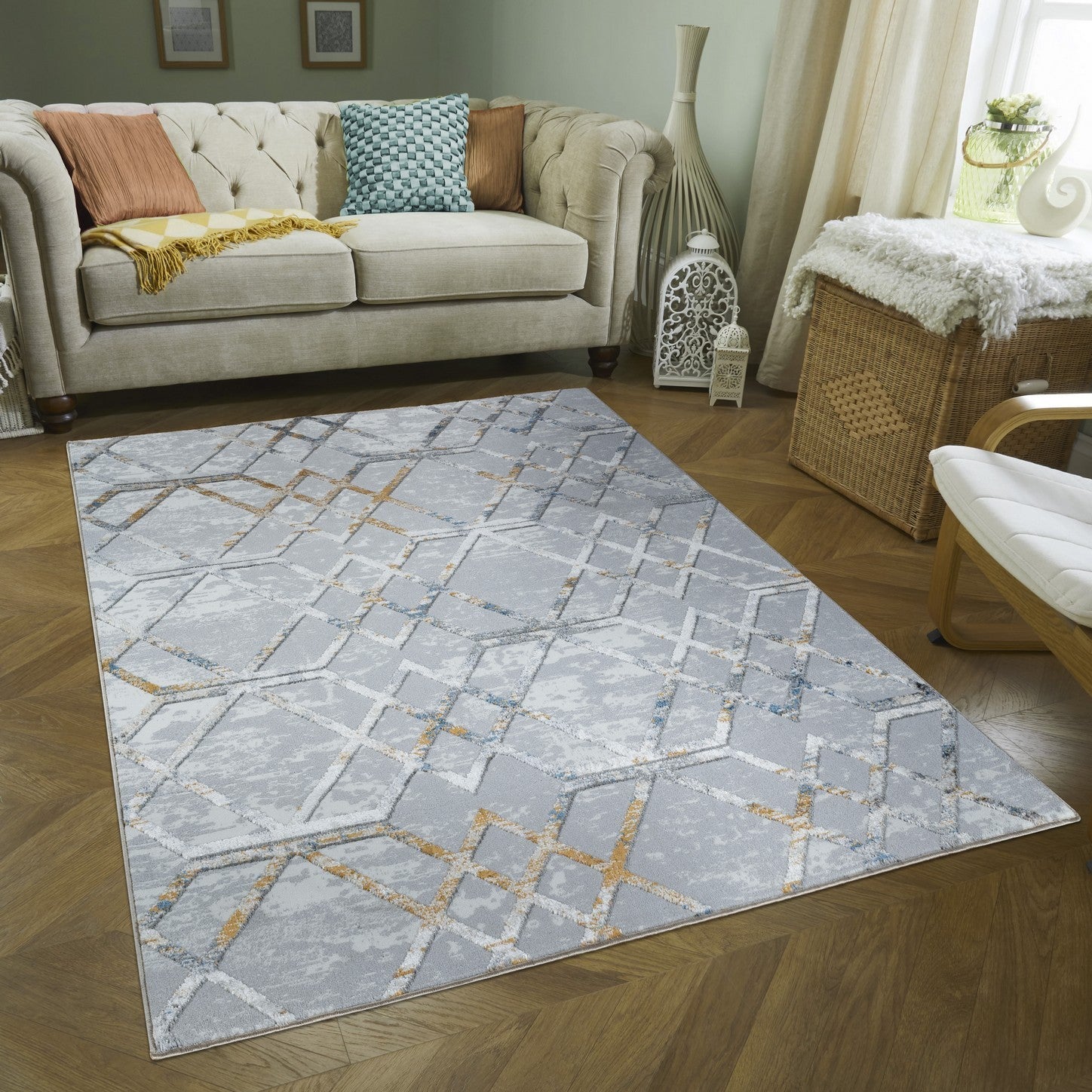 Multi 5 ft. 3 in. x 7 ft. Area Rug in white, showcasing modern patterns and soft texture, perfect for enhancing home decor.