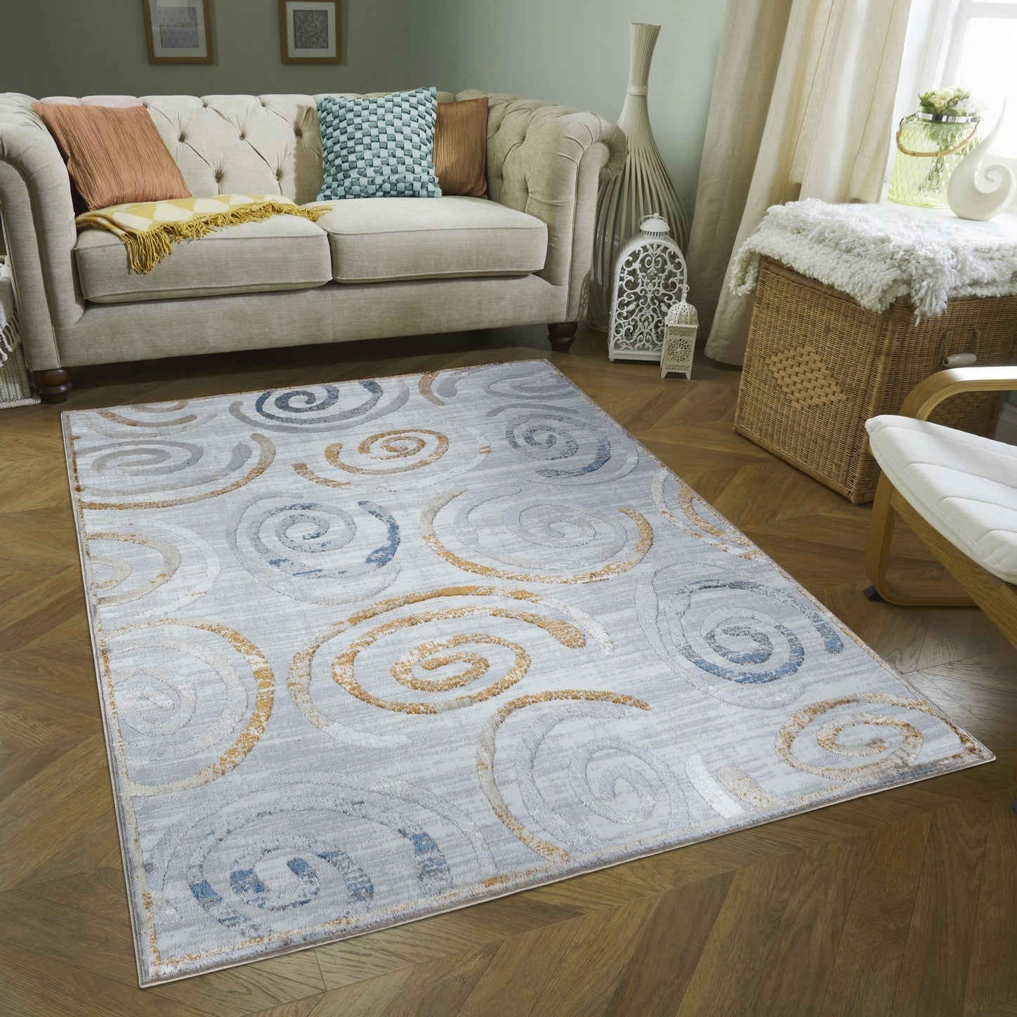 Multi 5 ft. 3 in. x 7 ft. Area Rug in white, showcasing a modern design suitable for various home decor styles.