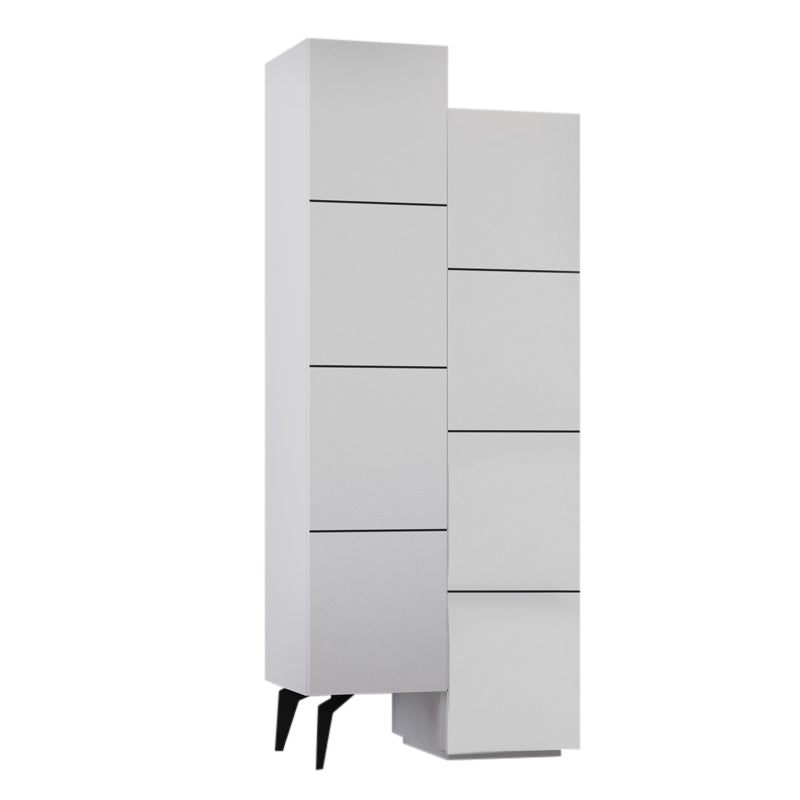 Multipurpose Cabinet CHARLIE in white melamine, showcasing its modern design and spacious dimensions, suitable for various home and office uses.