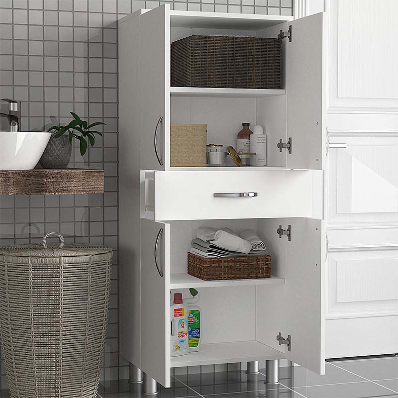 Multipurpose Cabinet MARTHA in white melamine, showcasing its sleek design and spacious storage capabilities.