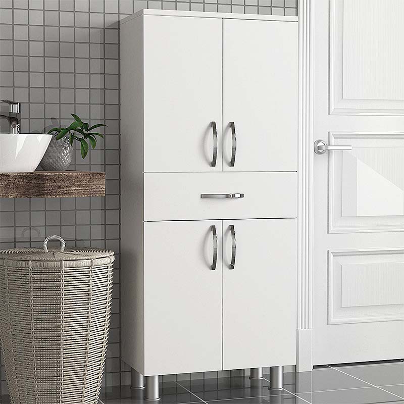 Multipurpose Cabinet MARTHA in white melamine, showcasing its sleek design and spacious storage capabilities.