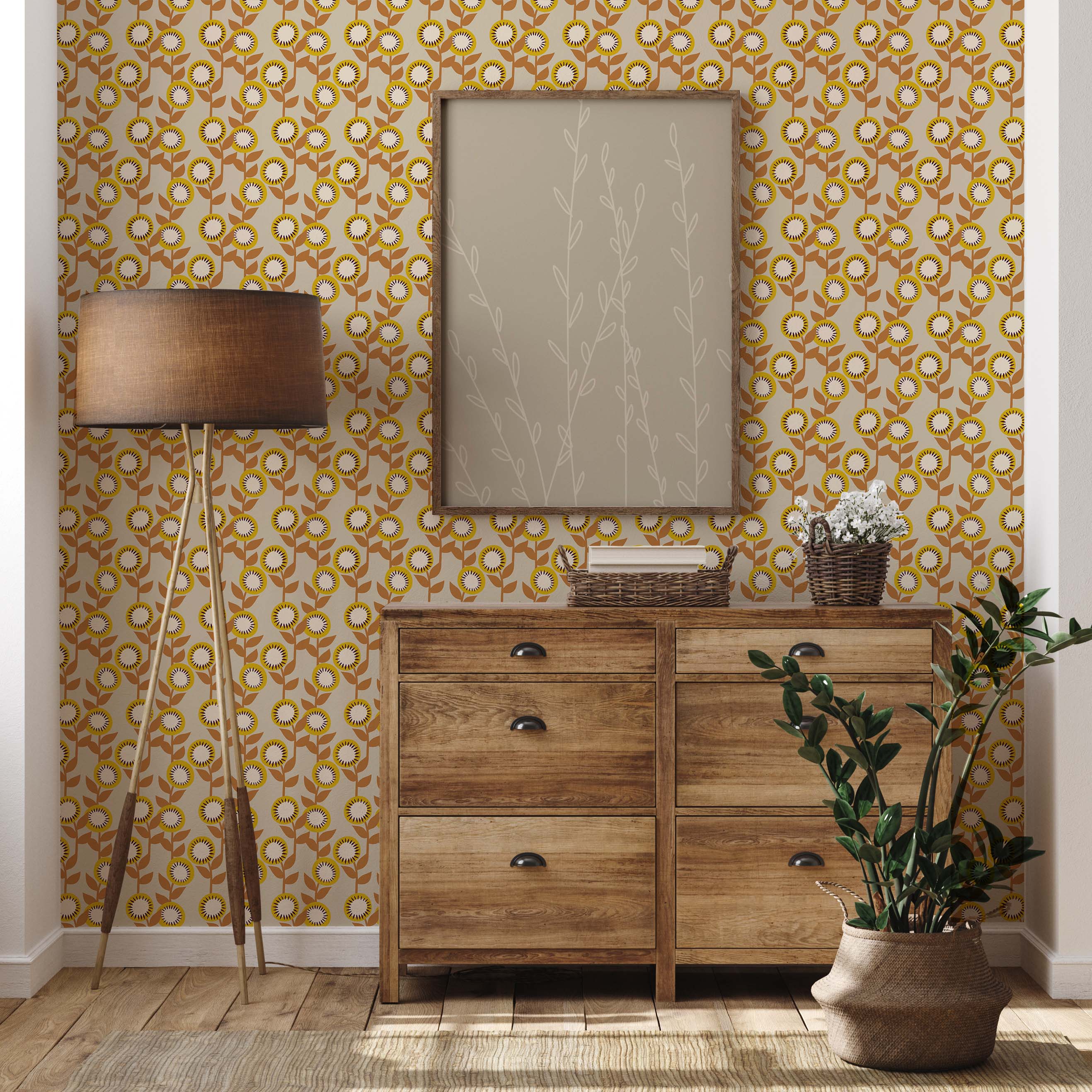 Mums the Word Wallpaper featuring a modern design with vibrant colors and bold patterns, perfect for home decor.