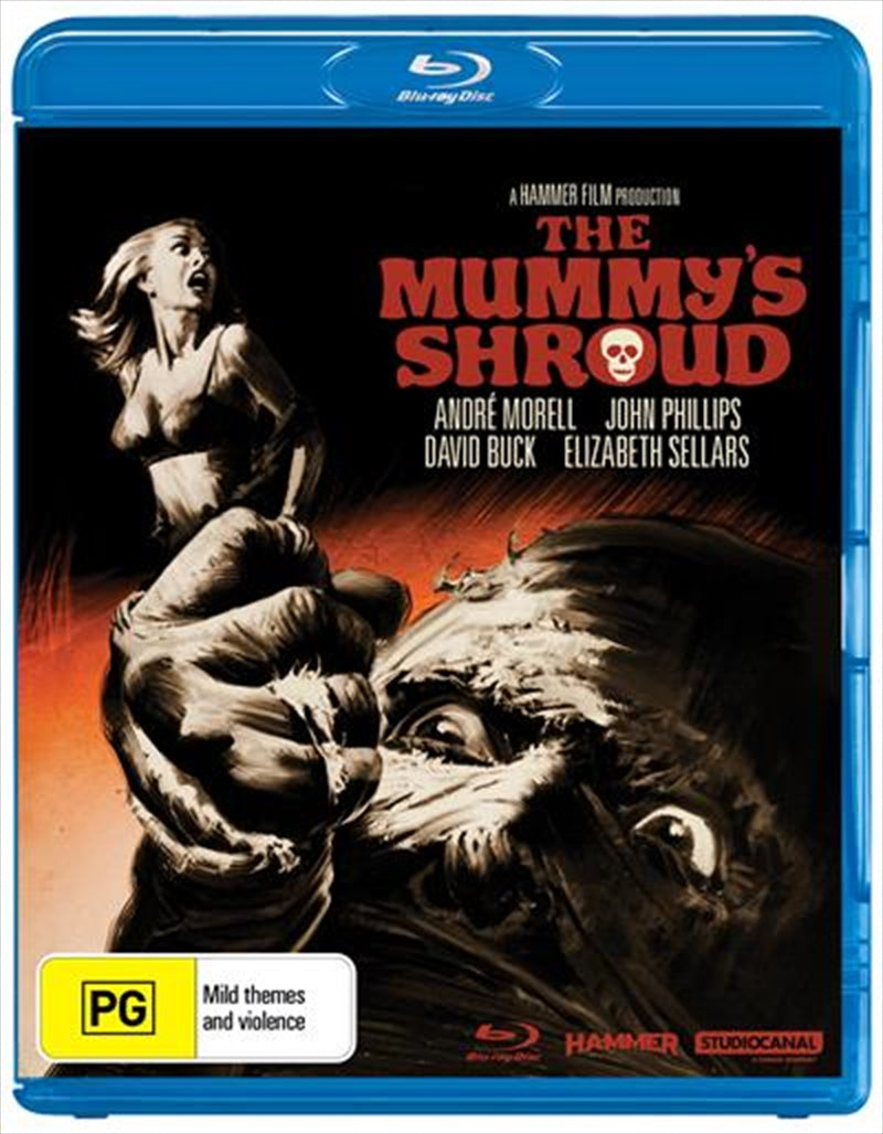 Blu-ray cover of Mummy's Shroud featuring a mummy and ancient Egyptian motifs.