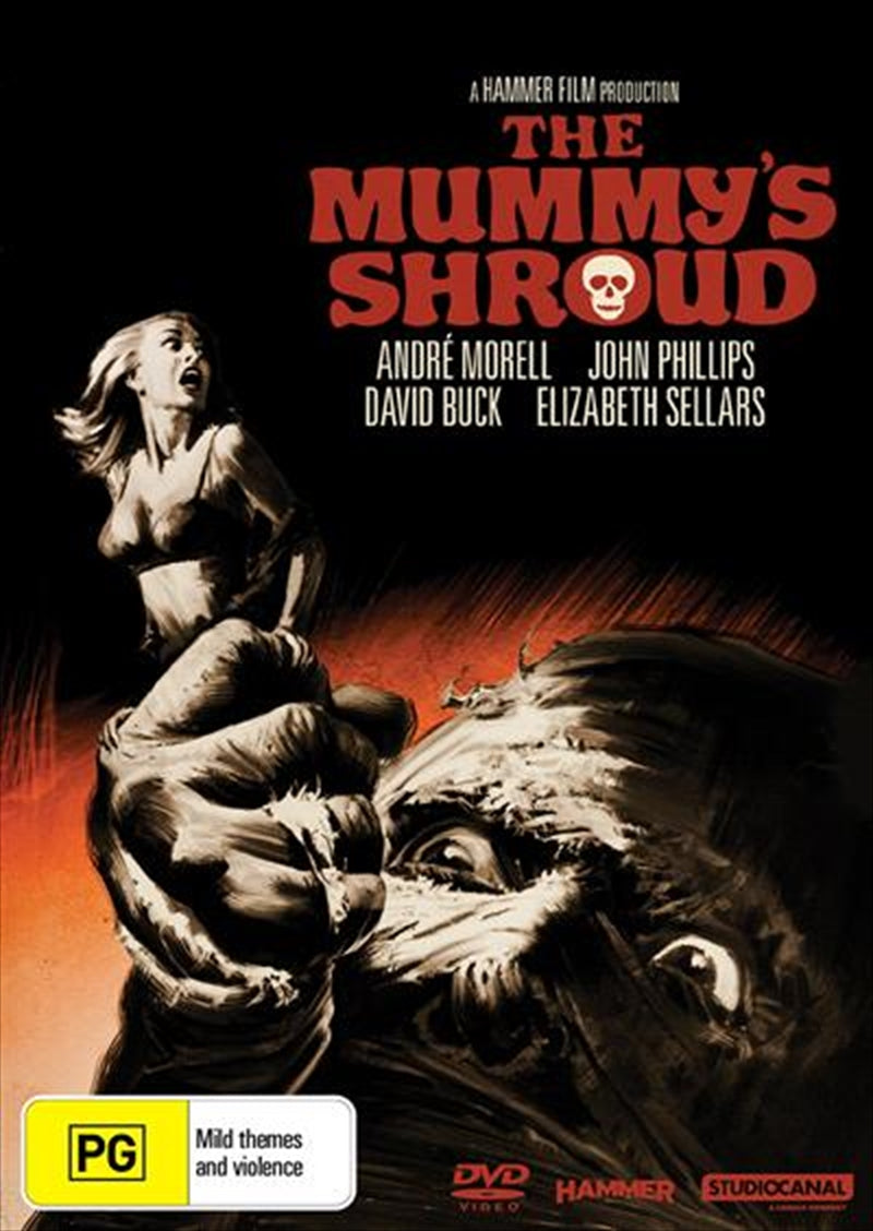 DVD cover of Mummy's Shroud featuring a mummy and ancient Egyptian motifs.