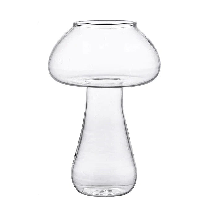 A beautifully hand blown 16oz Mushroom Glass showcasing delicate craftsmanship, perfect for iced coffee or cocktails.