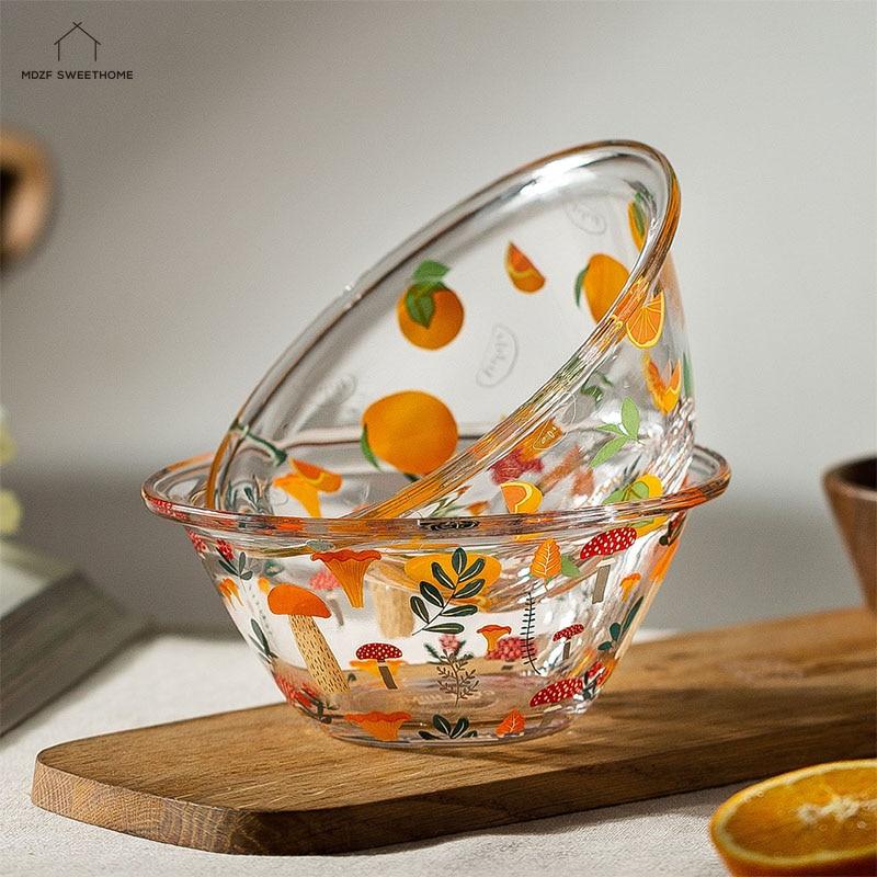 A beautifully handpainted Mushroom Glass Bowl featuring floral designs, perfect for serving and decoration.