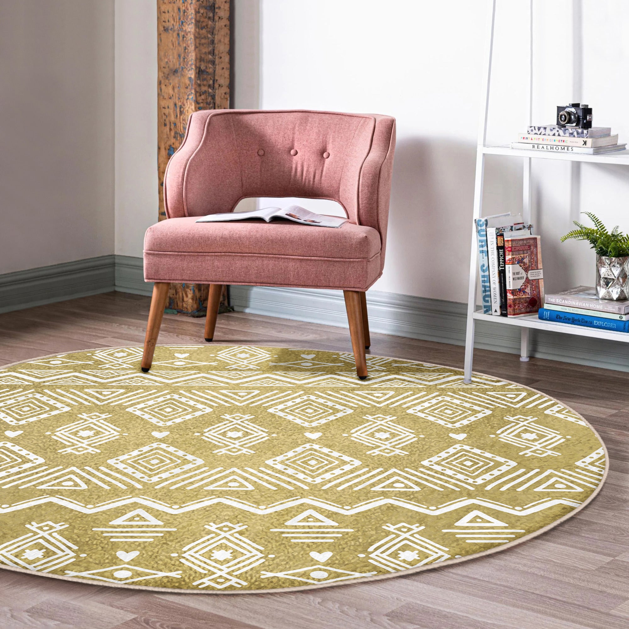 Native American Round Rug featuring Southwestern design, made of soft velvet fabric, available in multiple sizes, perfect for living room decor.