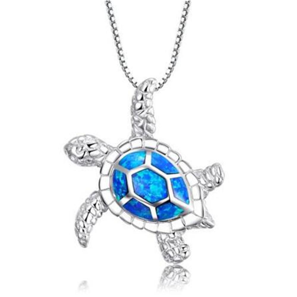 Natural Blue Sea Turtle 925 Sterling Silver Pendant Necklace featuring a blue opal gemstone, perfect for gifting.