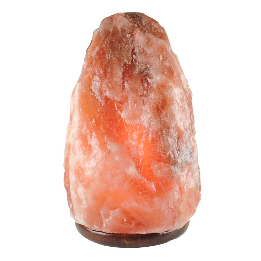 Natural Himalayan Salt Lamp Air Purifier with a warm amber glow, hand-carved from Himalayan salt, mounted on a polished wooden base, showcasing unique shapes and colors.