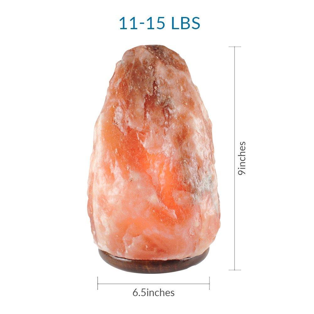 Natural Himalayan Salt Lamp Air Purifier with a warm amber glow, hand-carved from Himalayan salt, mounted on a polished wooden base, showcasing unique shapes and colors.