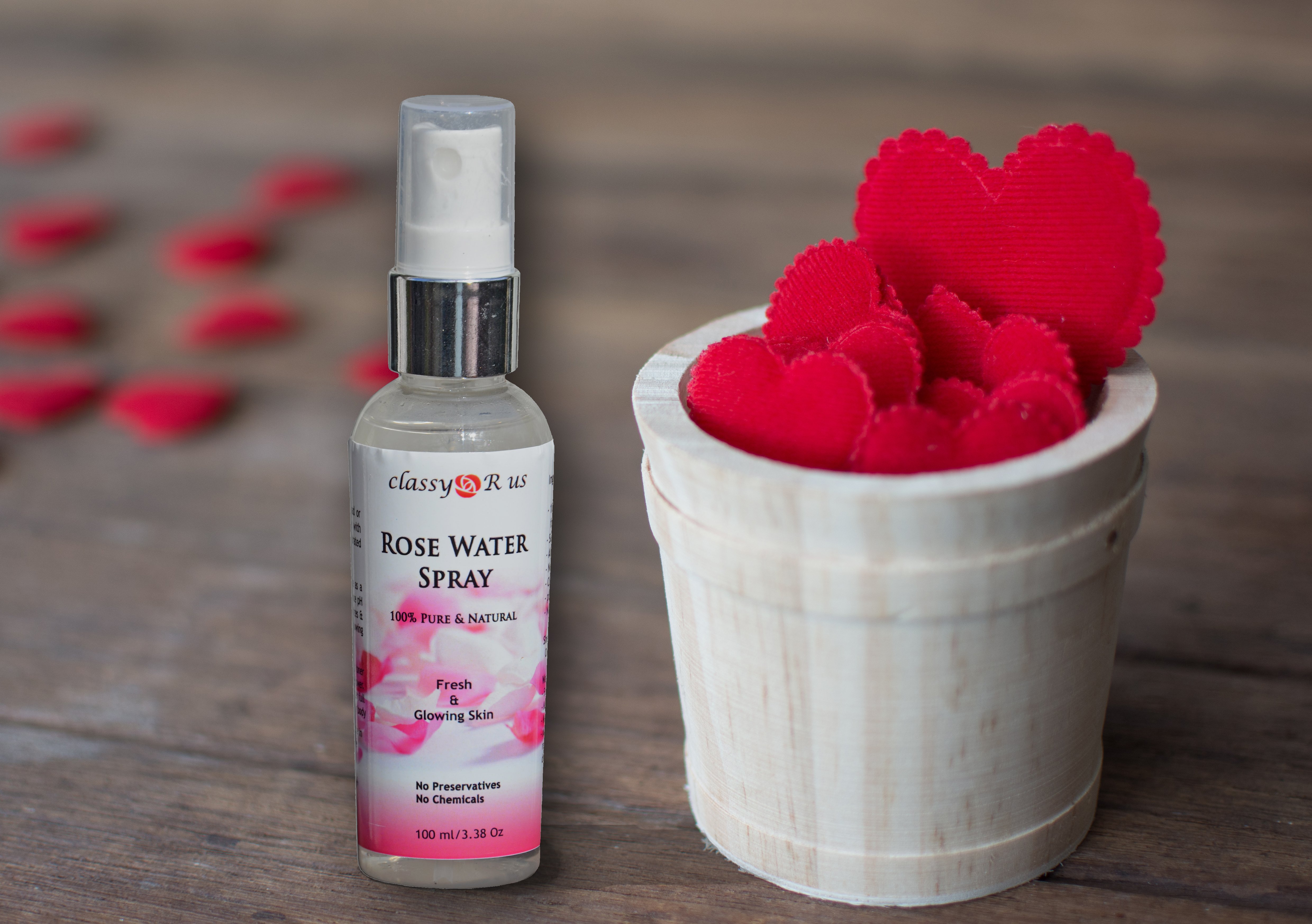 Natural Rose Water Spray in a 110 ml bottle, showcasing its pure and natural ingredients.