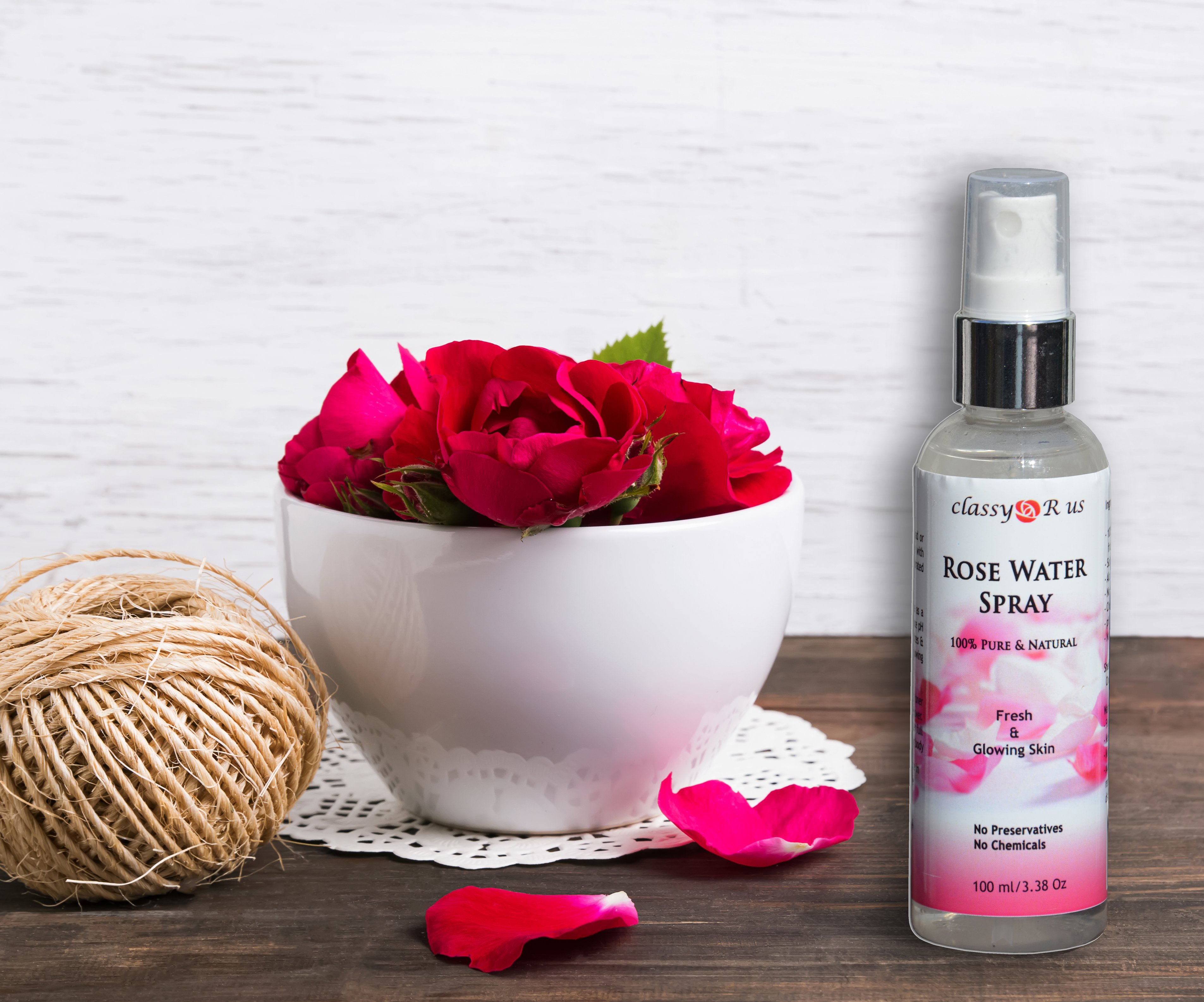 Natural Rose Water Spray in a 110 ml bottle, showcasing its pure and natural ingredients.