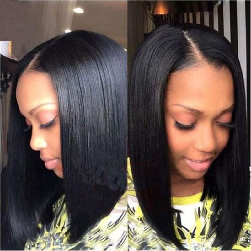 Natural Soft Short Straight Bob Black Color #1 Synthetic Lace Front Wig, showcasing a sleek bob style with realistic baby hair.