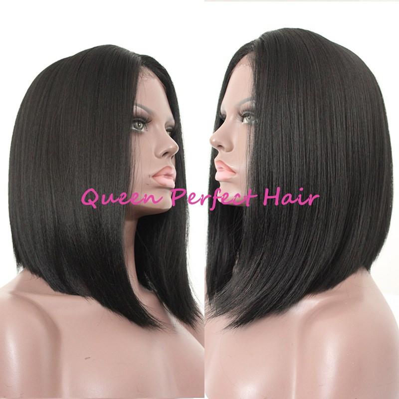 Natural Soft Short Straight Bob Black Color #1 Synthetic Lace Front Wig, showcasing a sleek bob style with realistic baby hair.