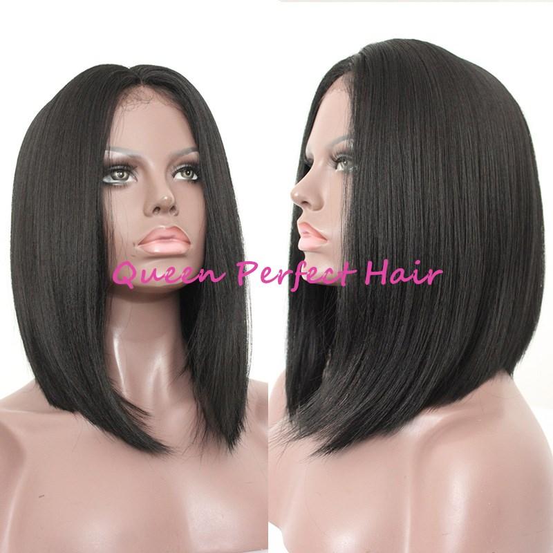 Natural Soft Short Straight Bob Black Color #1 Synthetic Lace Front Wig, showcasing a sleek bob style with realistic baby hair.